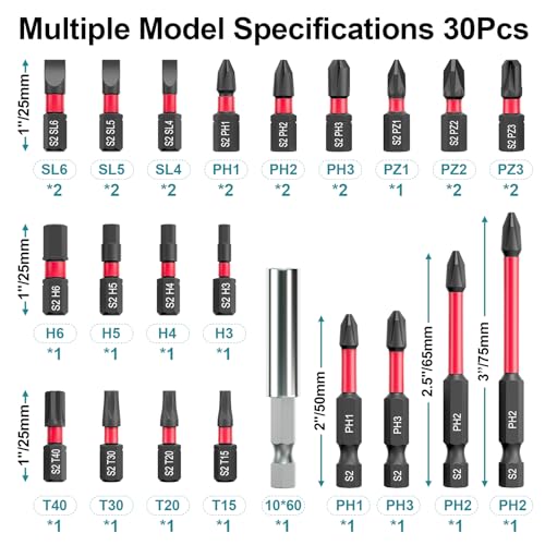 YOSIGHT 30Pcs Screwdriver Bit Set, S2 Steel Impact Bits with Magnetic Phillips, Slotted, Torx, Hex & Allen, Storage Case Included, for Electric Drills, Power Screwdrivers, DIY, Woodworking, Construction - Image 2