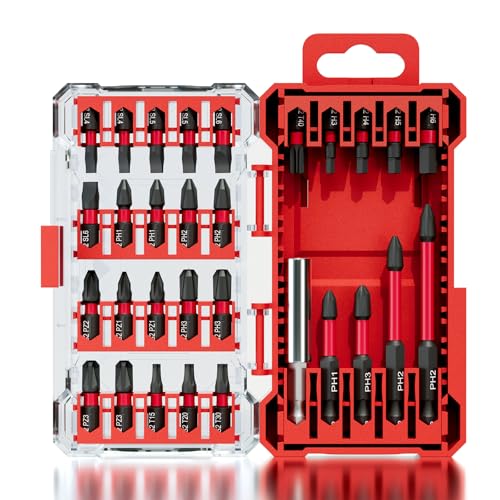 YOSIGHT 30Pcs Screwdriver Bit Set, S2 Steel Impact Bits with Magnetic Phillips, Slotted, Torx, Hex & Allen, Storage Case Included, for Electric Drills, Power Screwdrivers, DIY, Woodworking, Construction - Image 1