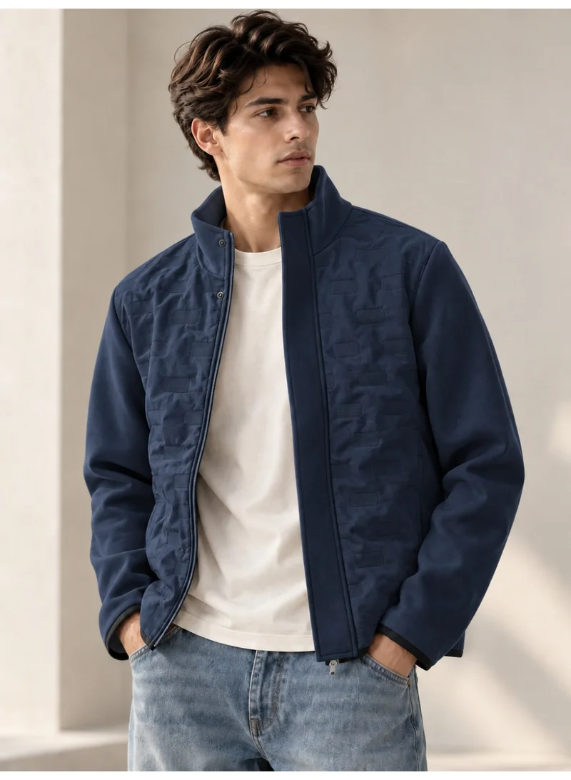 تي جي تي Men's Textured Zip-Up Jacket – Quilted Lining Stand Collar Coat