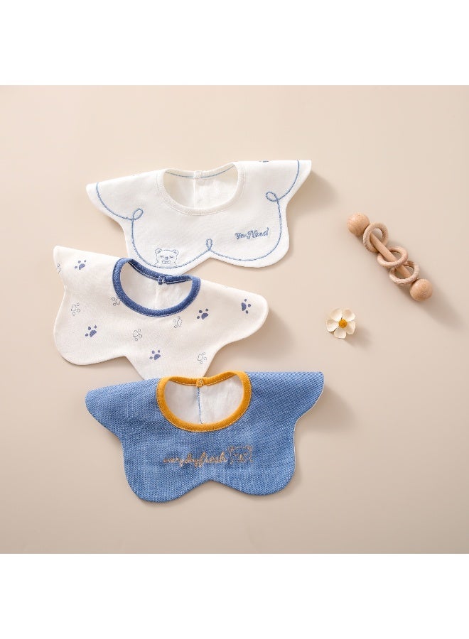 3-Pack Infant Bibs - 360° Rotatable Waterproof Cotton Drool Bibs for Newborns, Anti-Spit Milk Essentials with Petal Design - Image 1