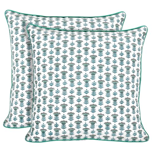 Ridhi Block Print Aquamarine Blue Pillow Cover 20 x 20 Pack of 2 Decorative Couch Pillows for Living Room Farmhouse Chic Boho Cute Outdoor Pillows Covers Gifts for Spring Mothers Day - Image 1