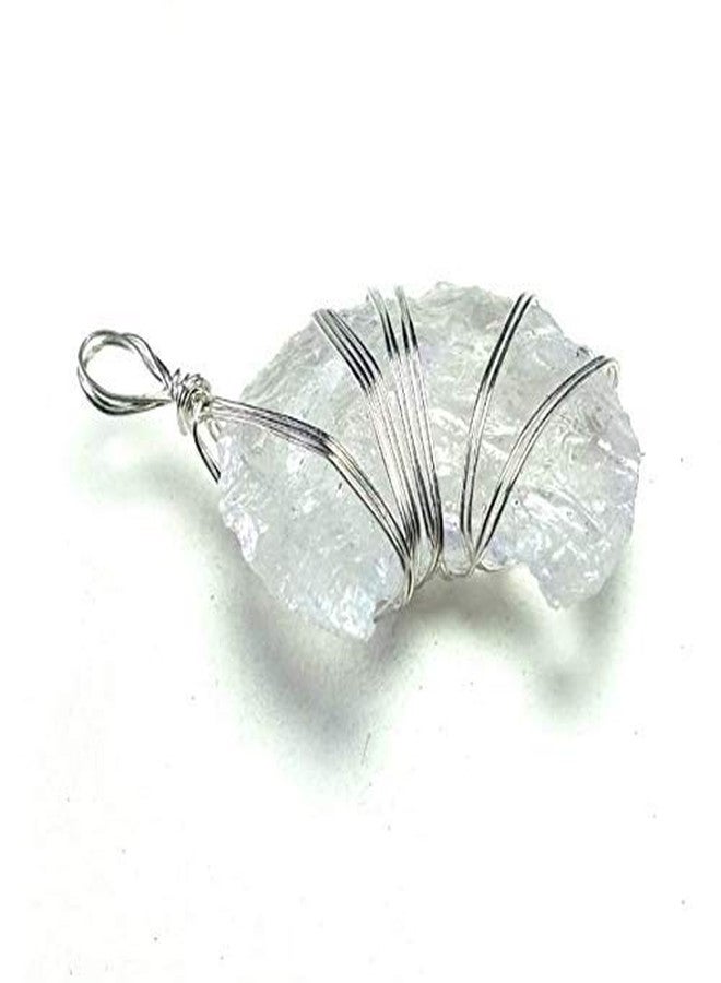 CA AGATE Women's Wire Wrapped Crystal Moon Healing Crystals Pendant Necklace (White) - Image 2