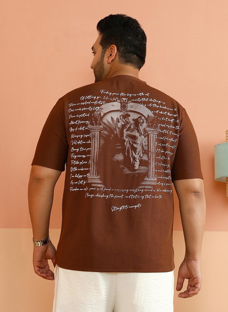 Instafab Plus Men's Mocha Brown Boxy Mytho-Modernism T-Shirt - Image 5