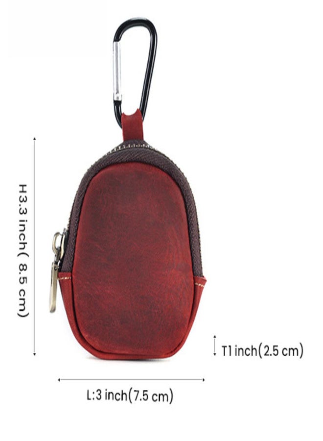 Genuine Leather Keychain Wallet for Men, Small Round Coin Pouch, EDC Accessory, Blue, Vintage - Image 2