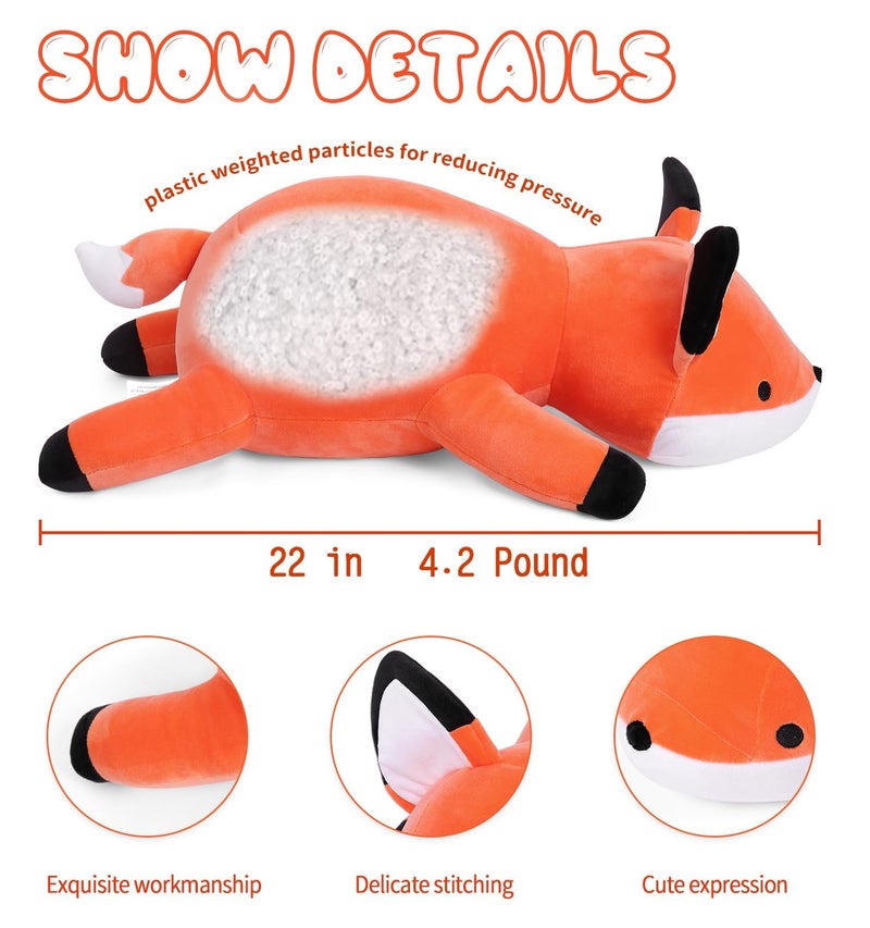 Wepop 22in 42lbs Weighted Stuffed Animals Fox Stuffed Animal Weighted PlushComfortable Plushies Gift for Kids and Adults - Image 3