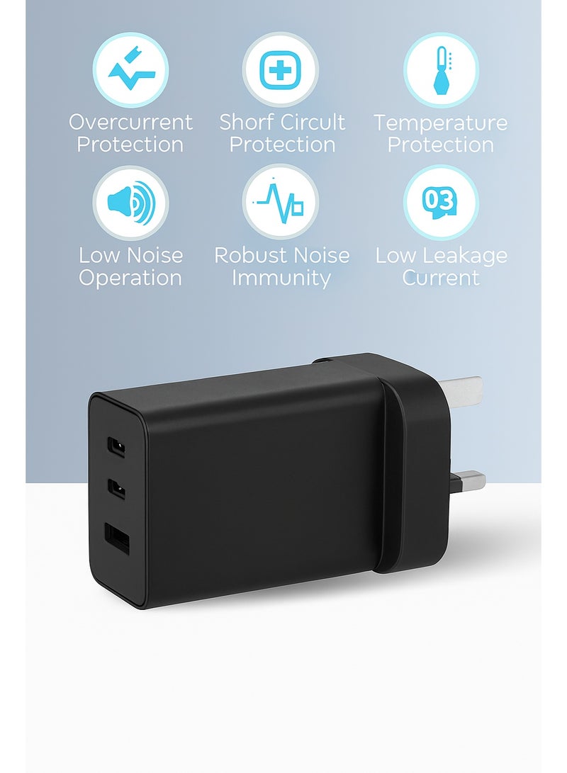شاحن 3 في 1 بمنفذي USB-C PD وUSB-A لشحن سريع. صغير الحجم، جاهز للسفر، ومثالي لجميع أجهزتك. - Image 4