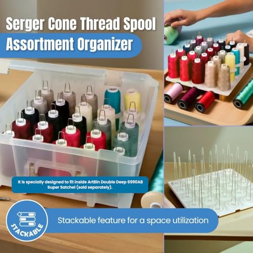 ArtBin 6901AB Cone Thread Tray, Sewing & Embroidery Serger Cone Thread Spool Assortment Organizer, Super Satchel System Accessory, Up To 25 Traditional Spools or Up To 50 Mini Spools, White - Image 4