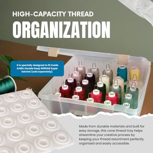 ArtBin 6901AB Cone Thread Tray, Sewing & Embroidery Serger Cone Thread Spool Assortment Organizer, Super Satchel System Accessory, Up To 25 Traditional Spools or Up To 50 Mini Spools, White - Image 5