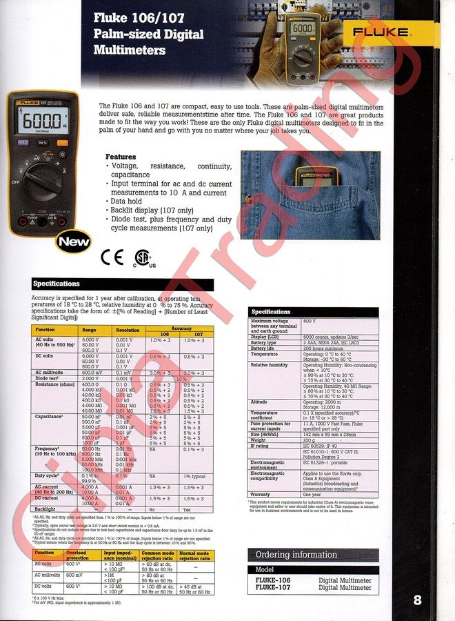 Fluke 106 Palm Sized Digital Multimeter - Image 4