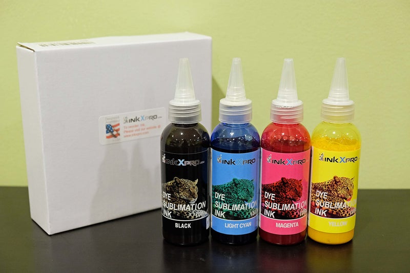 INKXPRO 4X100ML Sublimation Ink Refill for Epson WF2830 2850 2860 3720 XP-4100 4105 XP-430 440 446 WF 7710 7720 7210 7310 7840 7820 Printers Heat Press on Mugs Plates Polyester Shirts etc (BK/C/M/Y) - Image 1