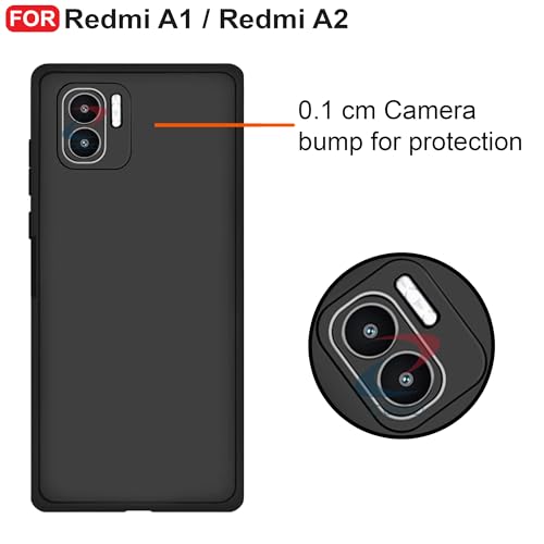 CEDO Back Cover for Redmi A1 / Redmi A2 | Camera Bump Protection & Inner Velvet Fabric Lining | Ultra Slim Matte Soft Rubberised Case Cover (Black) - Image 3
