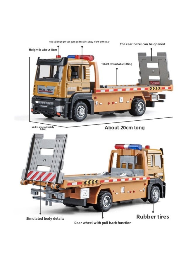 Tianying 1:32 Alloy Flat Trailer Transport Vehicle Wrecker Simulation Engineering Vehicle Acousto-optic Pull-back Toy Car Model-Color:Alloy Flatbed Truck