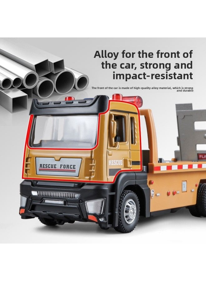 Tianying 1:32 Alloy Flat Trailer Transport Vehicle Wrecker Simulation Engineering Vehicle Acousto-optic Pull-back Toy Car Model-Color:Alloy Flatbed Truck