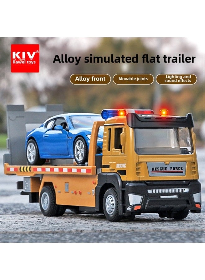 Tianying 1:32 Alloy Flat Trailer Transport Vehicle Wrecker Simulation Engineering Vehicle Acousto-optic Pull-back Toy Car Model-Color:Alloy Flatbed Truck