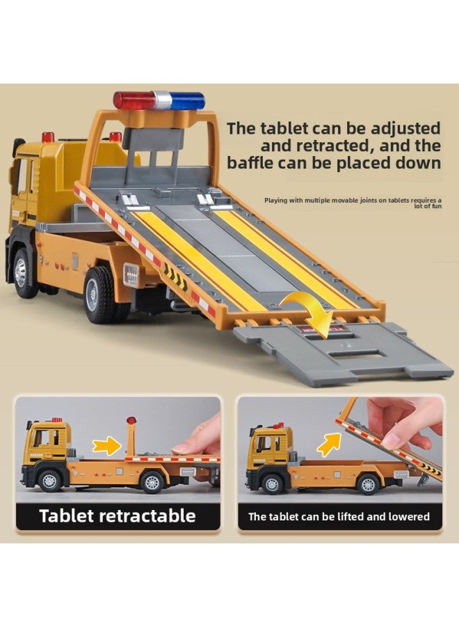 Tianying 1:32 Alloy Flat Trailer Transport Vehicle Wrecker Simulation Engineering Vehicle Acousto-optic Pull-back Toy Car Model-Color:Alloy Flatbed Truck