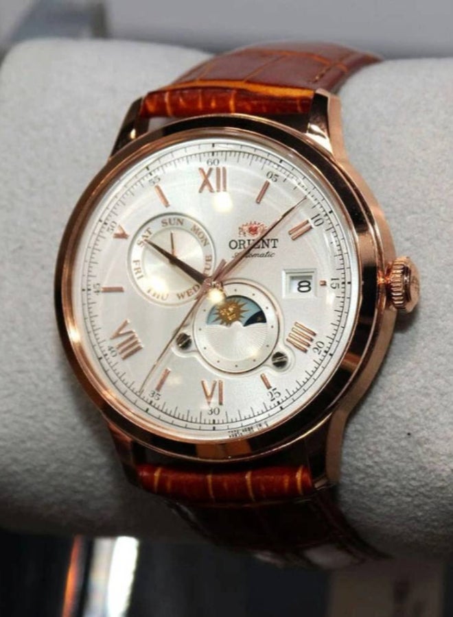 ORIENT Men Bambino Automatic Moonphase Leather Strap Men's Watch RA-AK0801S - Image 4