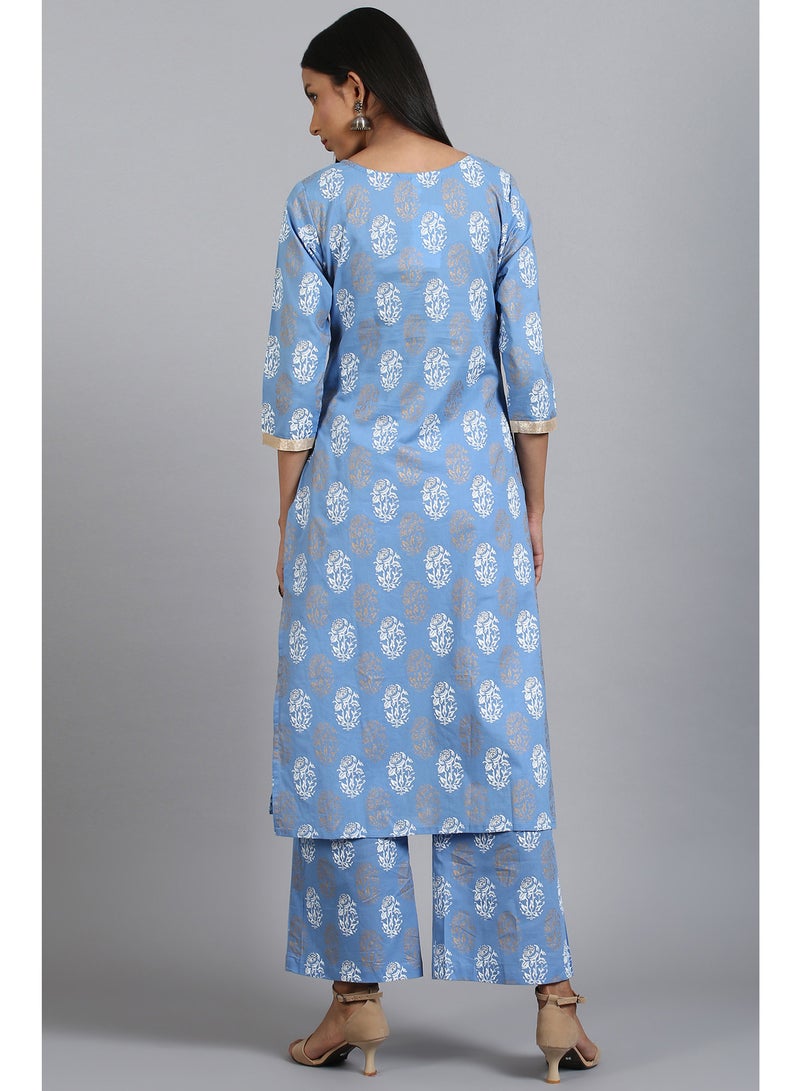 IndHeritage - Premium cotton 2pc kurti / kurta set - light blue colour women's 2pc kurti set with pants - Indian Kurti Set IDH00092 - Image 3