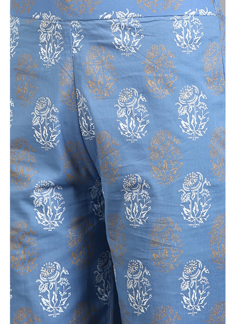 IndHeritage - Premium cotton 2pc kurti / kurta set - light blue colour women's 2pc kurti set with pants - Indian Kurti Set IDH00092 - Image 5