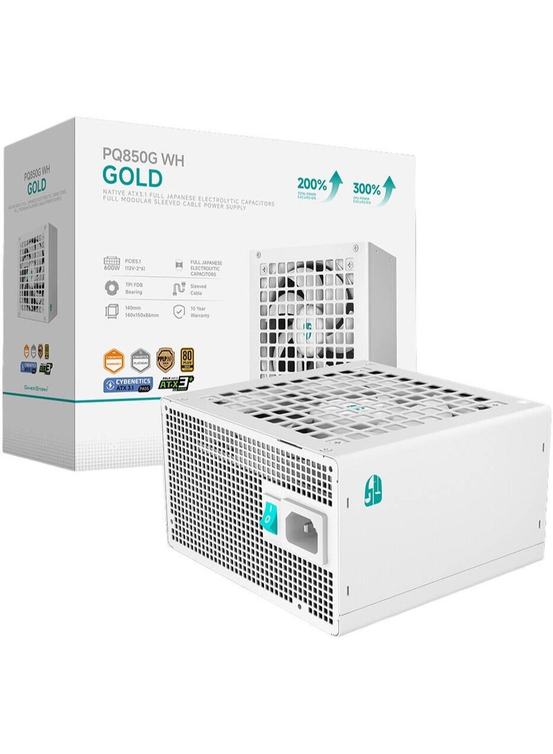 ديب كول DeepCool PQ850G مزود طاقة 850 واط معياري بالكامل 80 بلس ذهبي ATX12V V3.1، أبيض - Image 1