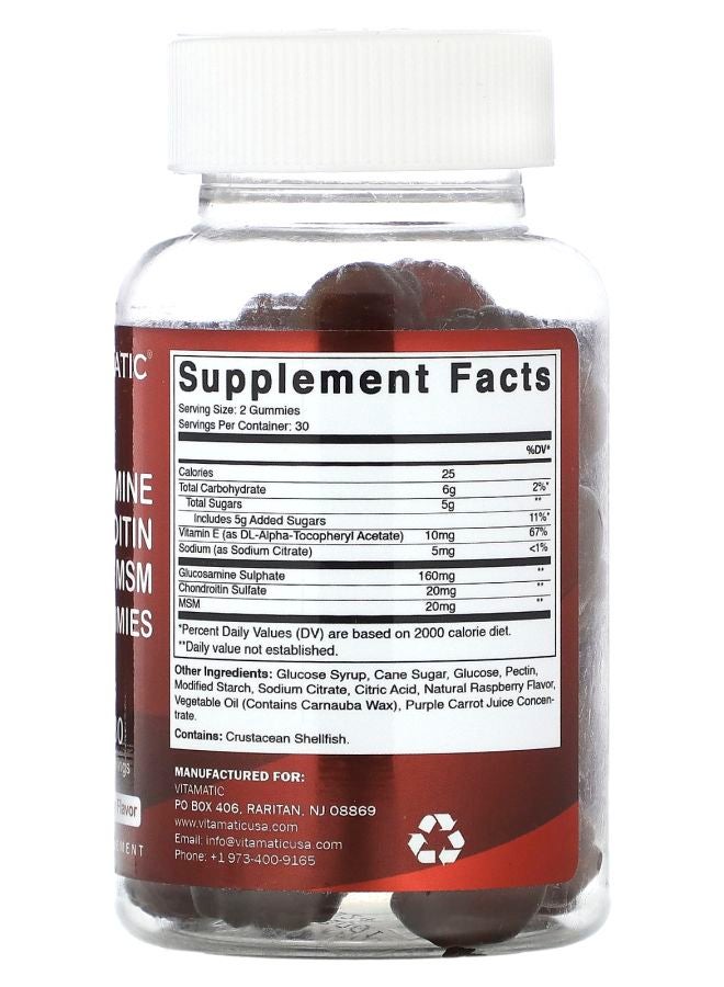Vitamatic Glucosamine Chondroitin MSM Gummies Natural Raspberry 60 Gummies - Image 2