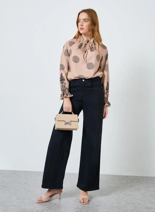 Take Two Women Graphic Printed Tie-Up Neck Top