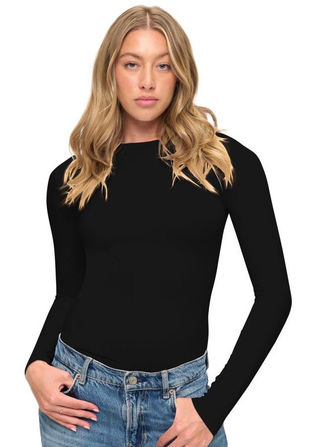 Natural Uniforms Womens Super Soft, Super Stretch Y2K Long Sleeve Baby Tee Crop Top, Black, L - Image 3