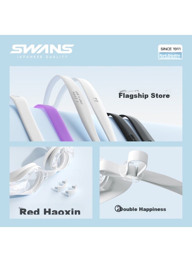 Swans Swimming Goggles, Imported From Japan, Waterproof, Anti-fog, High-definition, Non-prescription Swimming Gl, Women's Swim Cap, Men's Professional Two-piece Set, Cherry Blossom Purple - Image 5