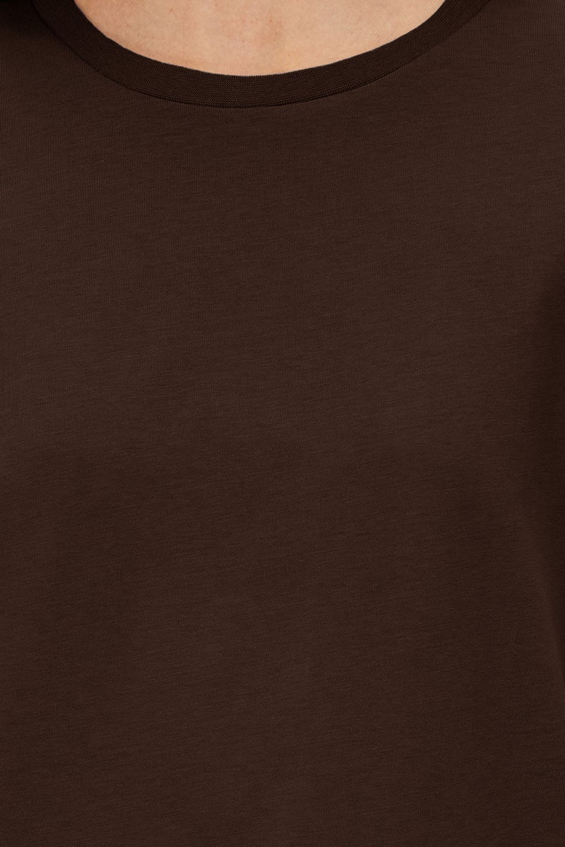 trendyol Brown 100% Cotton Basic Crew Neck Knitted T-Shirt Twoss23Ts00000 - Image 3