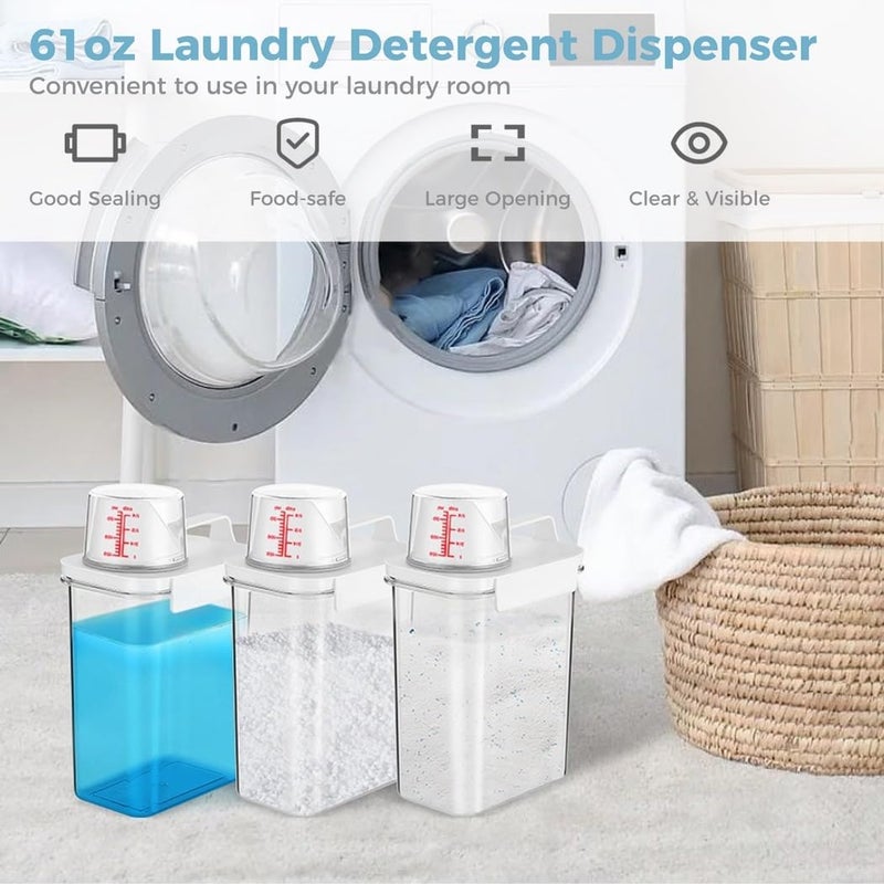 3 Pcs Laundry Detergent Dispensers with Measuring Cup, Laundry Powder Box, 61 Oz Laundry Bead Dispenser, Clear Airtight Fabric Softener Container, Liquid Detergent Box for Laundry Room - Image 3