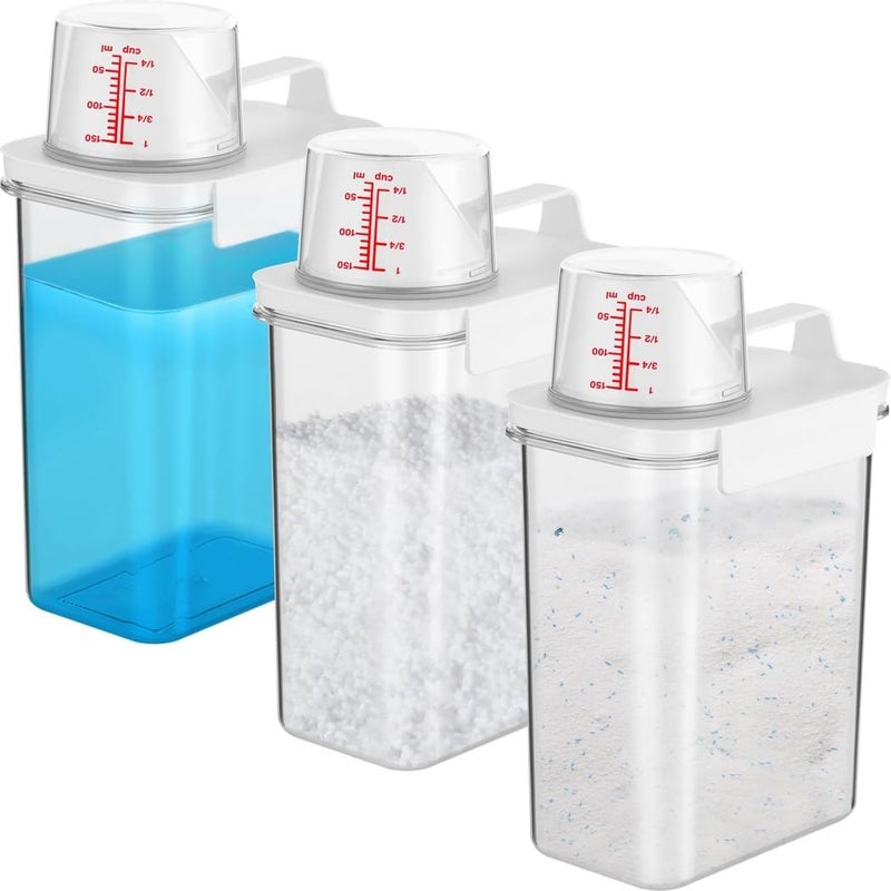 3 Pcs Laundry Detergent Dispensers with Measuring Cup, Laundry Powder Box, 61 Oz Laundry Bead Dispenser, Clear Airtight Fabric Softener Container, Liquid Detergent Box for Laundry Room - Image 1