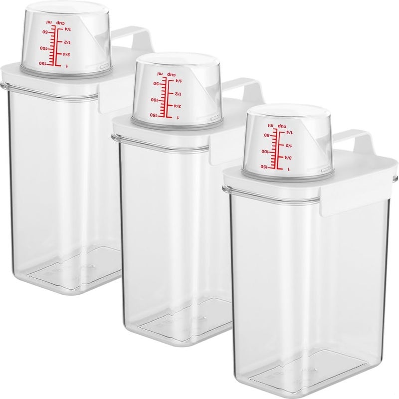 3 Pcs Laundry Detergent Dispensers with Measuring Cup, Laundry Powder Box, 61 Oz Laundry Bead Dispenser, Clear Airtight Fabric Softener Container, Liquid Detergent Box for Laundry Room - Image 2
