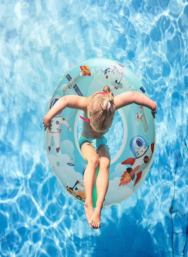 Delzon Kids Astronaut Space Theme Inflatable Swimming Ring with Safety Handles – Fun Space Station Water Tube for Pool, Beach & Summer Water Activities – (NASA World, 70 CM) - Image 2