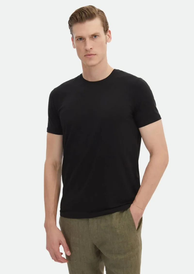 رامسي تيشيرت أسود سادة من مزيج القطن