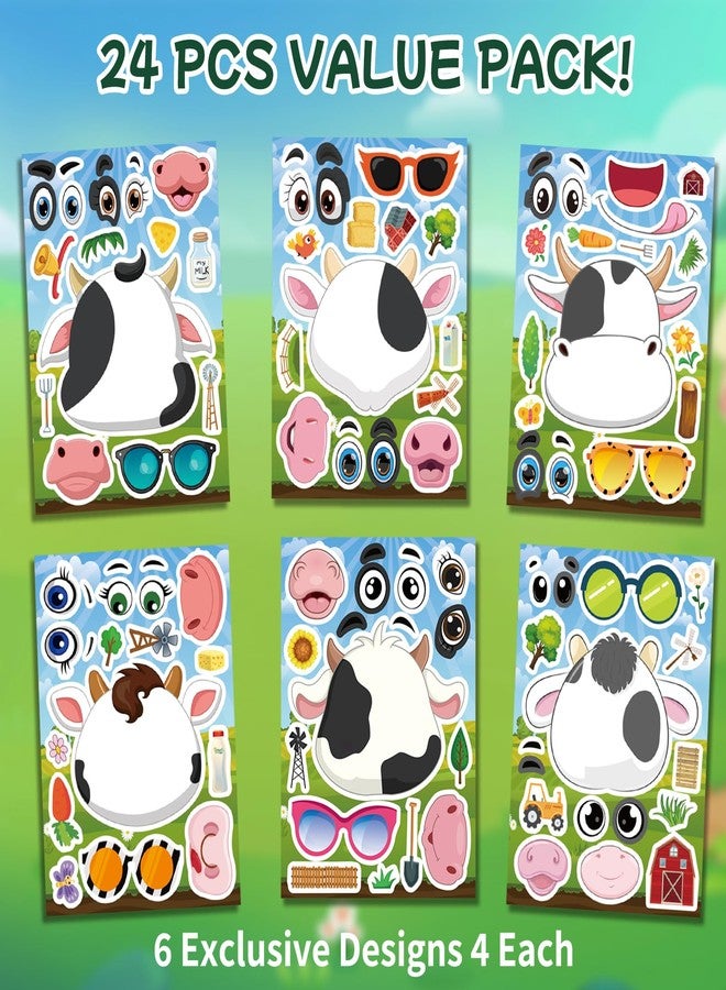 Ozepao Cow Stickers 24 Pcs Make-A-Face Mix and Match Cow Sticker Sheets for Kids Cute Cow Party Favors and Crafts - Image 2