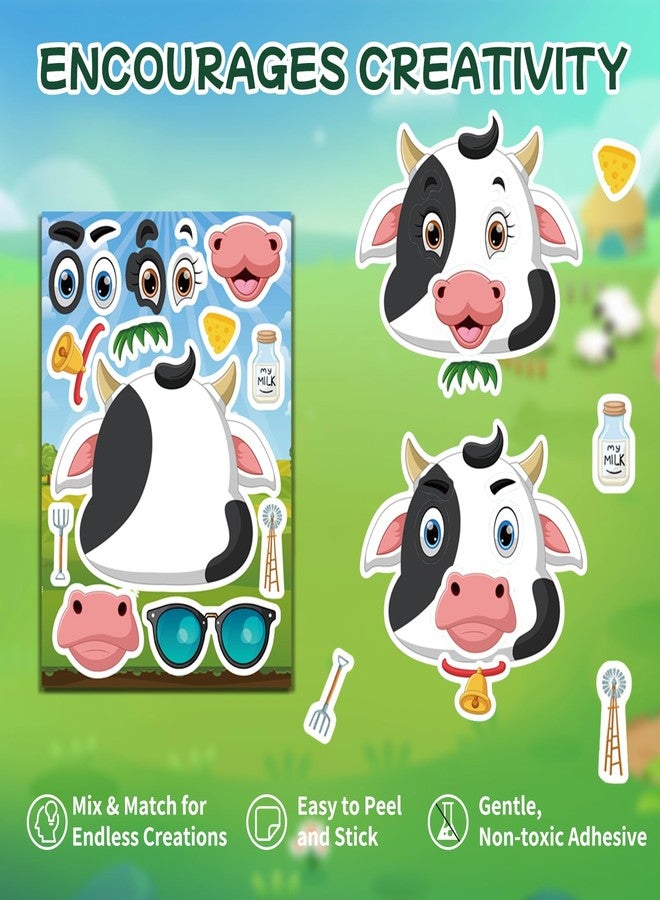 Ozepao Cow Stickers 24 Pcs Make-A-Face Mix and Match Cow Sticker Sheets for Kids Cute Cow Party Favors and Crafts - Image 3