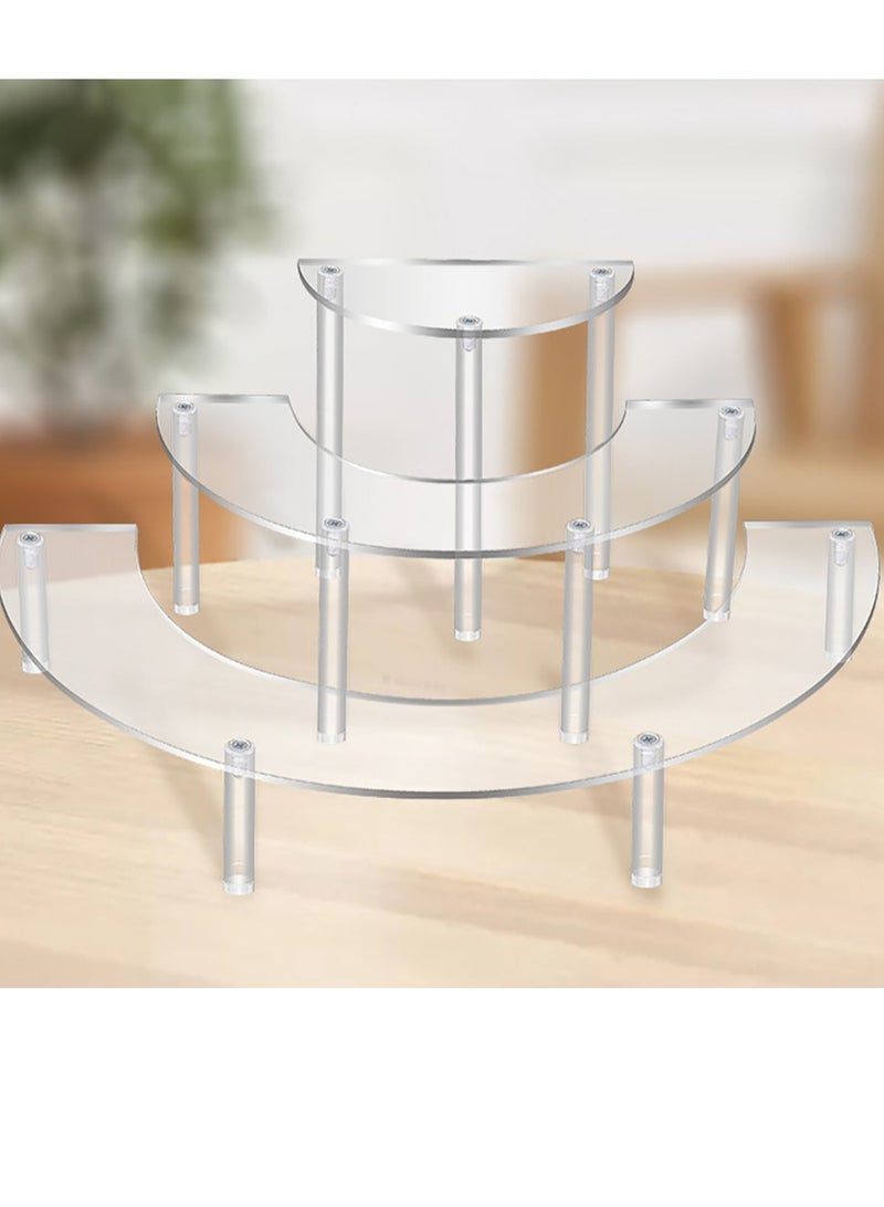 Acrylic Risers Display Stand for Pop Figure, 3 Tier Clear Acrylic Cupcake Stand, Half Moon Dessert Stand for Display  Collections，Display Riser Shelf forCupcake, Trophy, Perfume, Figures, Cosmetics, Jewelry, Collections - Image 2