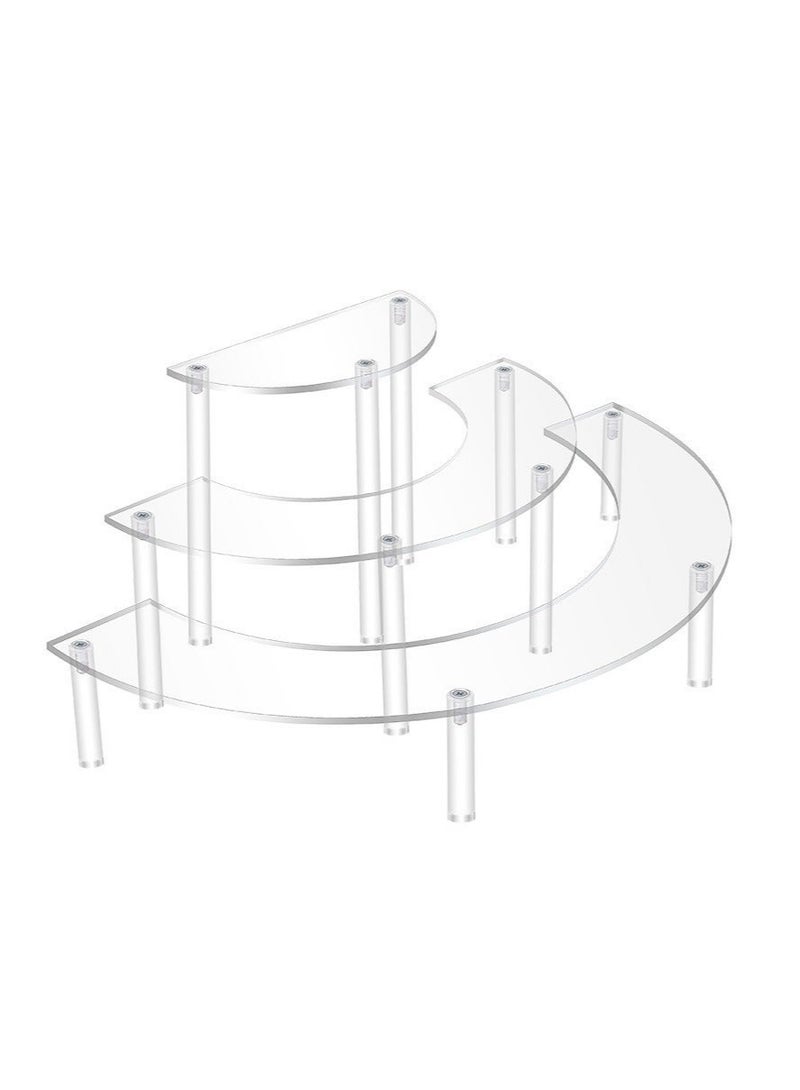 Acrylic Risers Display Stand for Pop Figure, 3 Tier Clear Acrylic Cupcake Stand, Half Moon Dessert Stand for Display  Collections，Display Riser Shelf forCupcake, Trophy, Perfume, Figures, Cosmetics, Jewelry, Collections - Image 1