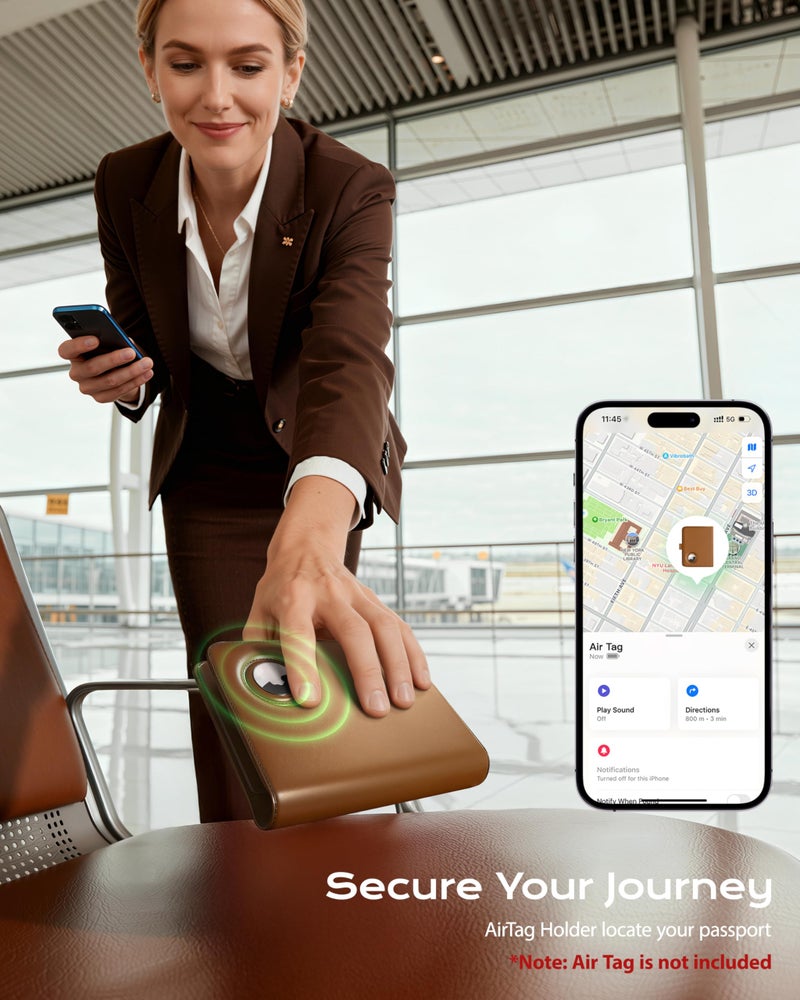 Stouchi AirTag Passport Holder with Detachable Magnetic Card Case, Passport Holder for Travel, RFID-blocking, 1-Second Pull Strap & One-Hand Access, Premium Vegan Leather Travel Document Organizer - Image 5