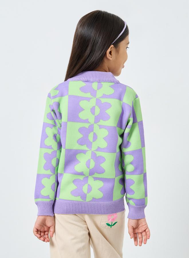 Styli Girls Multi Flower Pattern Knit Sweater - Image 5