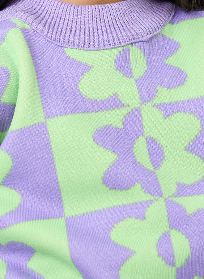 Styli Girls Multi Flower Pattern Knit Sweater - Image 4