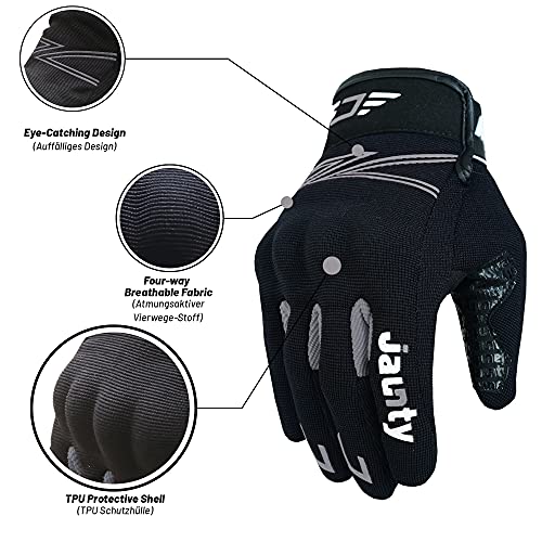 JAUNTY Professional Motorcycle Gloves Knuckle Protection Breathable Smart Touch Silicone Grip Mountain Bike Gloves, Summer Motorbike Gloves for Men & Women (Black Gray, Medium) - Image 2