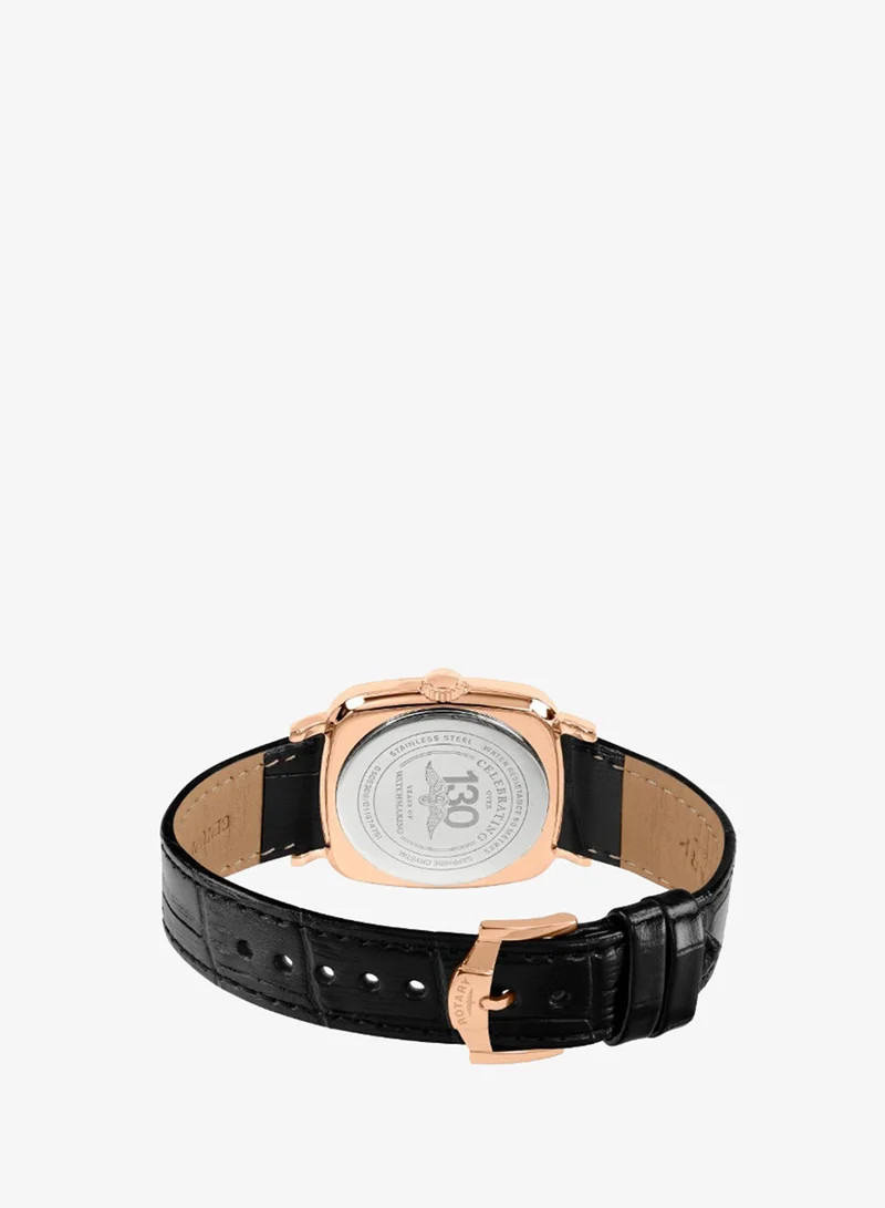 Rotary  Rotary Men's Heritage Astoria Square Rose Gold Plated Stainless Steel Case Black Leather Strap Watch - GS05309/01 for Men | Best Price UAE