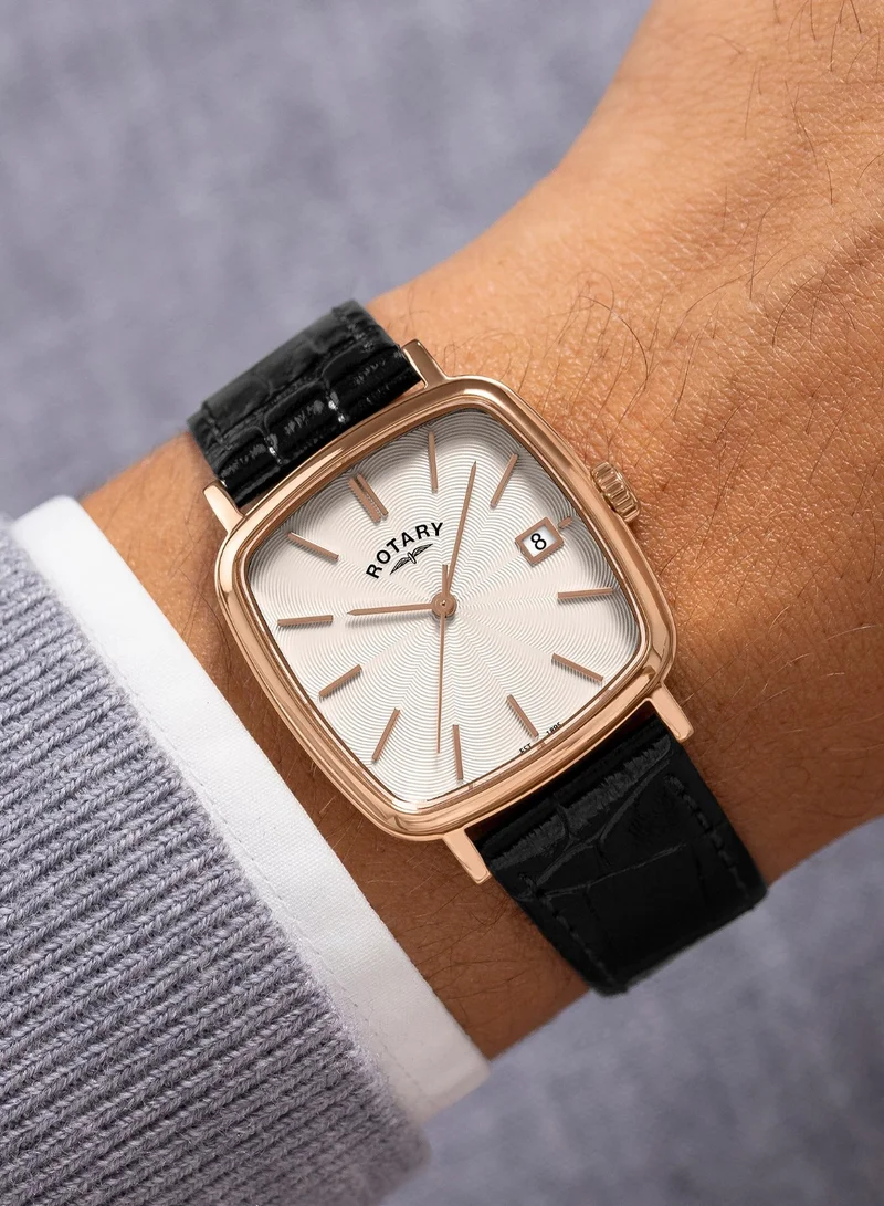 Rotary  Men's Heritage Astoria Analogue Watch, 37 mm, White Dial, Black Leather Strap for Men | Best Price UAE