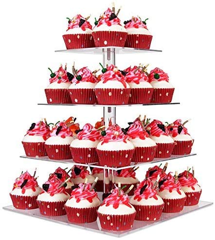 YestBuy 4 Tier Cupcake Stand Acrylic Cupcake Tower Stand Premium Cupcake Holder Clear Cupcake Display Tree Tower Stand For 52 cupcakes Display for Pastry Wedding Birthday Party