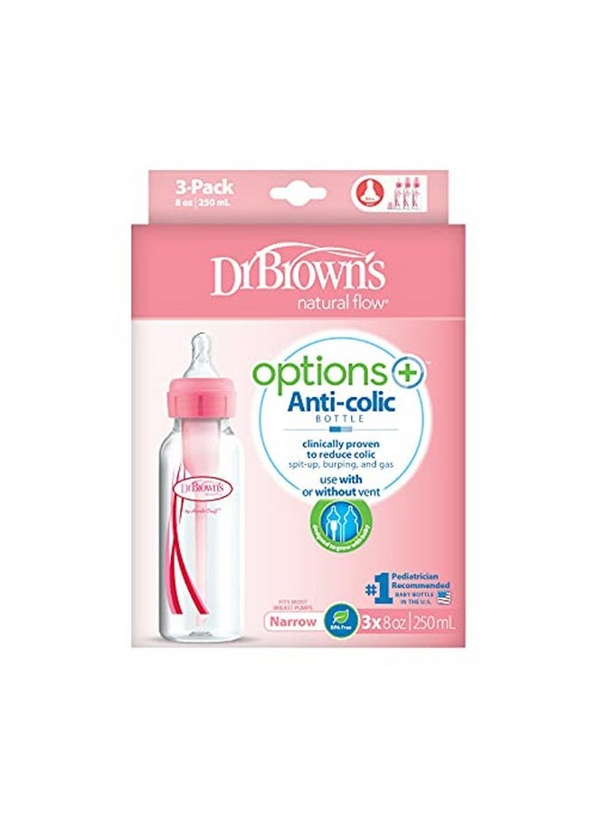 Dr. Brown's - Narrow Neck Options Pink Bottle (250 Ml, Pack Of 3, Pink) - Image 1