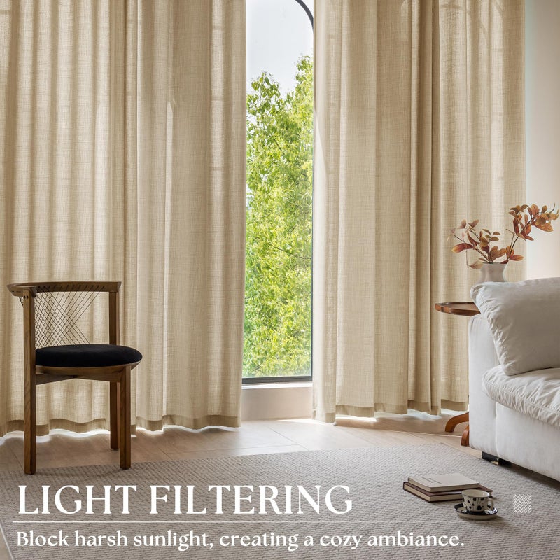 DUKIYO Oatmeal Grommet Curtains 96 Inches Long for Living Room Dining 2 Panels Set Sand Beige Drapes Semi Sheer Light Filtering Boho Farmhouse Neutral Floor to Length Bedroom Window Curtains 96 Inch Length - Image 4