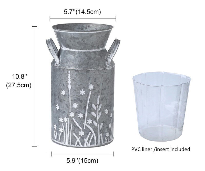 Venalys Vintage Galvanized Metal Milk Can, Farmhouse Rustic Flower Pitcher Vase, Decorative Floral Milk Jug Vase for Home DÃ©cor, 10.8â€™â€™H - Image 5