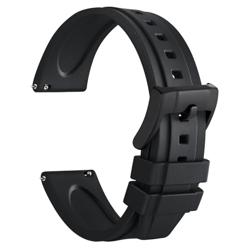 WOCCI 18mm Hevea Watch Band FKM Rubber Not Silicone Quick Release Replacement Strap for Men Black Buckle Black - Image 1