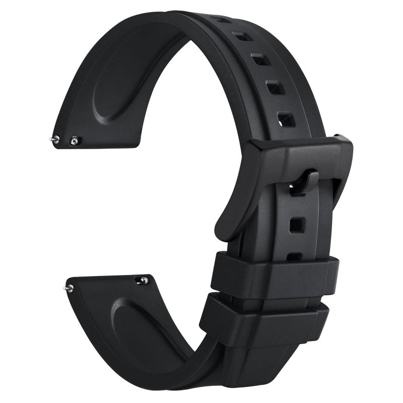WOCCI 18mm Hevea Watch Band FKM Rubber Not Silicone Quick Release Replacement Strap for Men Black Buckle Black - Image 2