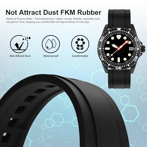 WOCCI 18mm Hevea Watch Band FKM Rubber Not Silicone Quick Release Replacement Strap for Men Black Buckle Black - Image 3